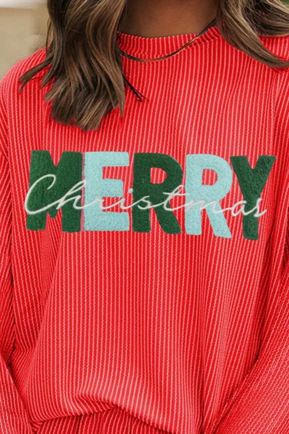 MERRY CHRISTMAS Round Neck Long Sleeve Top and Shorts Set - Trendsi - Flyclothing LLC