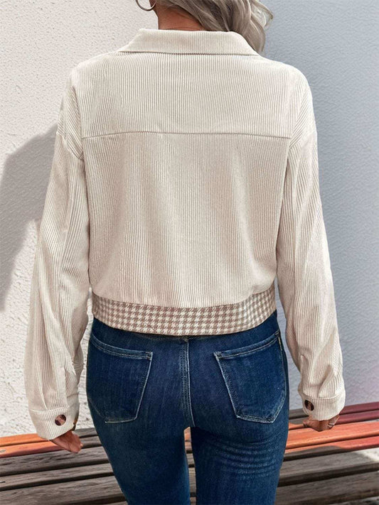 Pocketed Houndstooth Long Sleeve Jacket - Trendsi - Flyclothing LLC