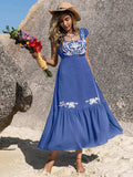 Embroidered Square Neck Cap Sleeve Dress - Trendsi - Flyclothing LLC