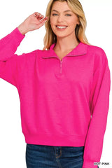 Zenana Scuba Half Zip Pullover Sweatshirt - Trendsi - Flyclothing LLC