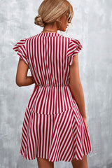 Ruffled Striped Cap Sleeve Mini Dress - Trendsi - Flyclothing LLC