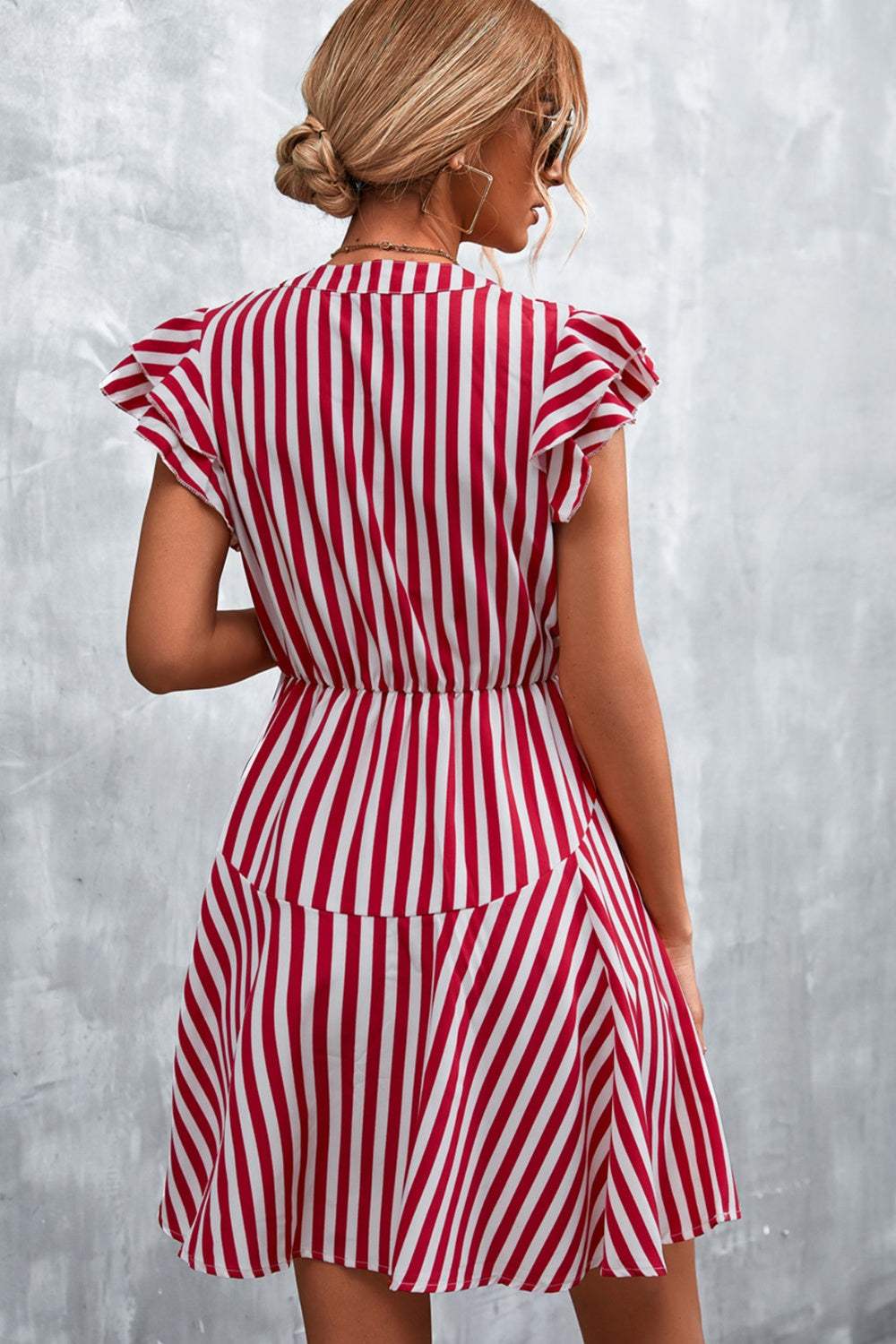 Ruffled Striped Cap Sleeve Mini Dress - Trendsi - Flyclothing LLC