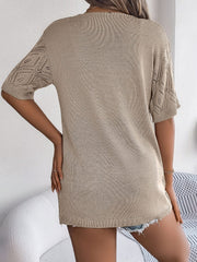 Openwork Open Front Half Sleeve Cardigan - Trendsi