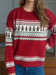 Contrast Round Neck Dropped Shoulder Sweater - Trendsi