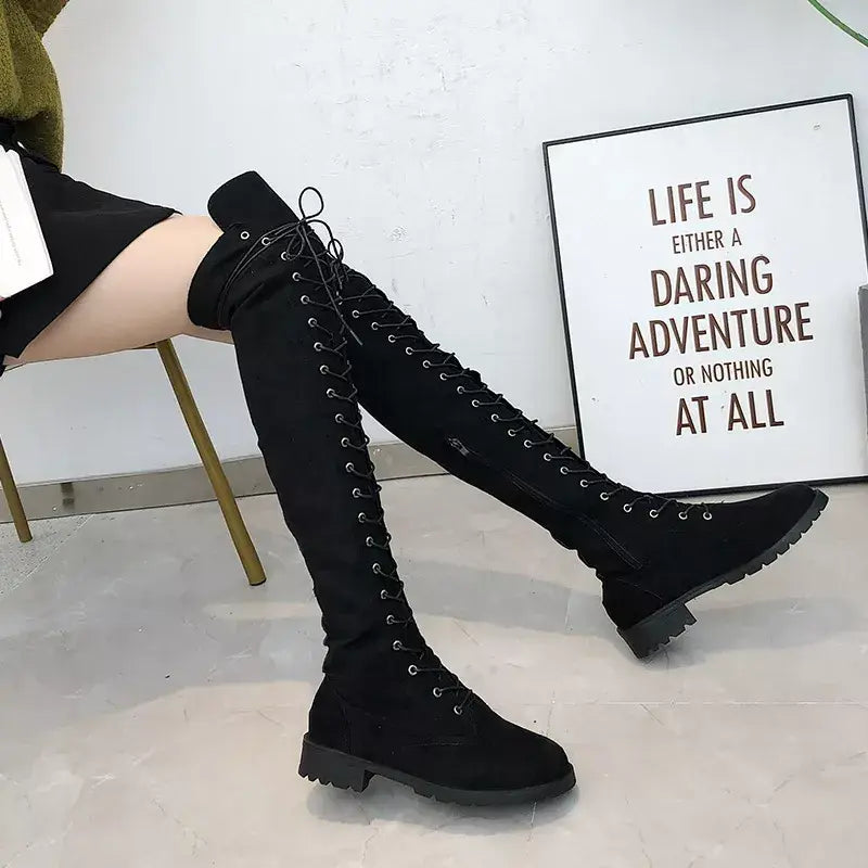 Lace-Up Over-the-Knee Boots - Trendsi - Flyclothing LLC