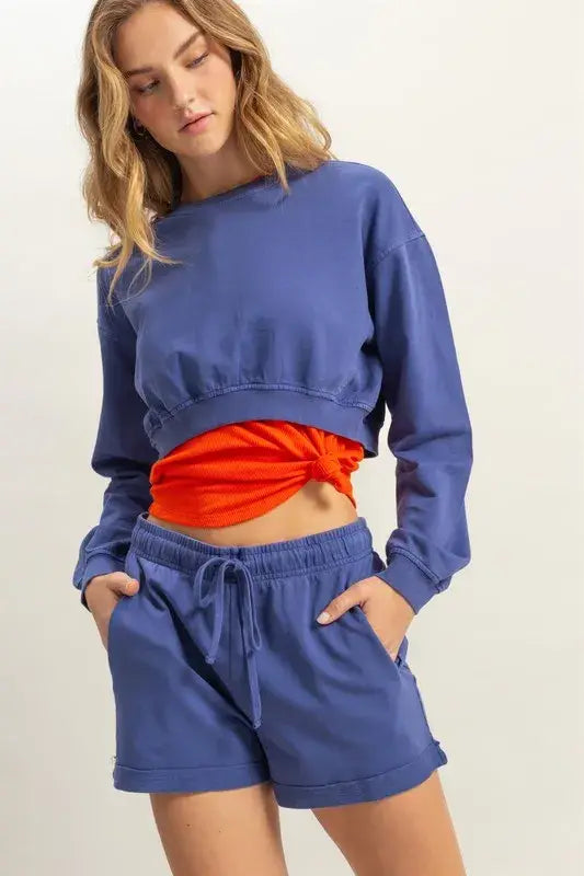HYFVE Crew Neck Long Sleeve Crop Sweatshirt - Trendsi - Flyclothing LLC