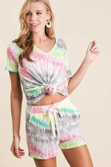 BiBi Tie Dye Print Shorts With Twill Tape Drawstring - Trendsi - Flyclothing LLC