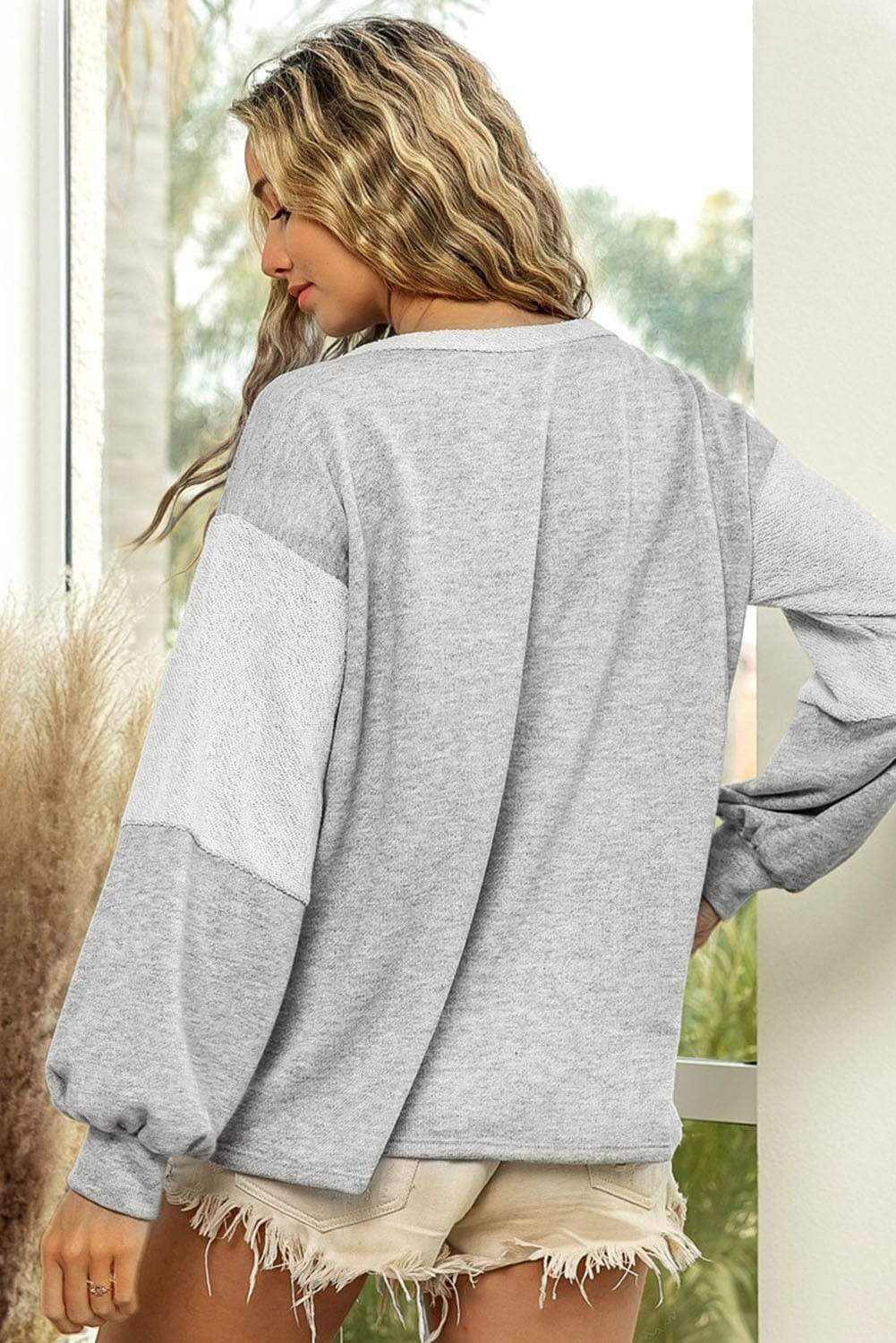 Color Block Double Chest Pocket Boat Neck Top - Trendsi - Flyclothing LLC