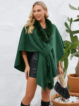 Fuzzy Trim Open Front Poncho - Trendsi - Flyclothing LLC