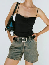 Washed High Rise Denim Shorts - Trendsi - Flyclothing LLC