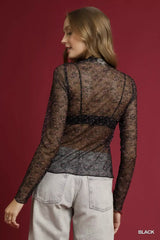 Umgee Nylon Lace Mesh Long Sleeve Top - Trendsi - Flyclothing LLC