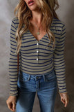 Striped V-Neck Long Sleeve Top - Trendsi - Flyclothing LLC