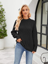 Round Neck Dropped Shoulder Sweater - Trendsi - Flyclothing LLC