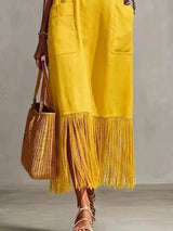 Full Size Fringe V-Neck Spaghetti Strap Dress Plus Size - Trendsi - Flyclothing LLC