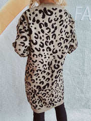 Leopard Round Neck Long Sleeve Sweater - Trendsi