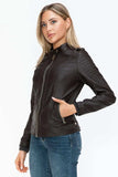 Snobbish PU Leather Biker Jacket with Side Zip Pockets - Trendsi - Flyclothing LLC