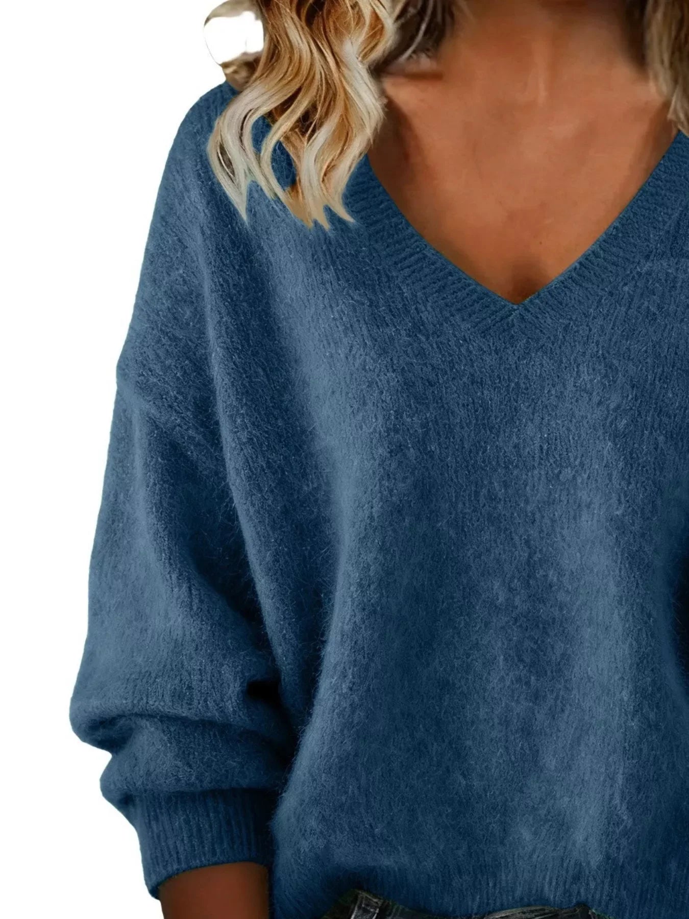 Full Size V-Neck Dropped Shoulder Sweater Plus Size - Trendsi - Flyclothing LLC
