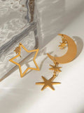 18K Gold-Plated Moon & Star Dangle Earrings - Trendsi - Flyclothing LLC