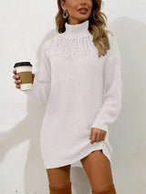 Full Size Turtleneck Fringe Detail Sweater Dress Plus Size - Trendsi - Flyclothing LLC