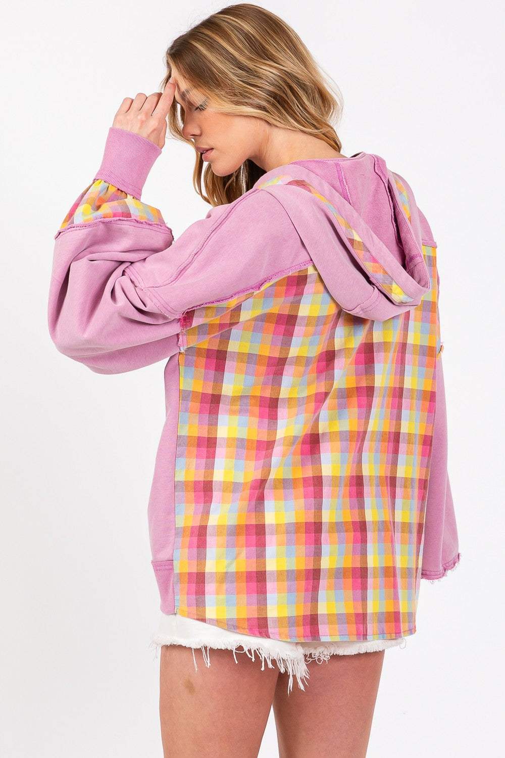 SAGE + FIG Full Size Plaid Print Washed Hoodie - Trendsi - Flyclothing LLC