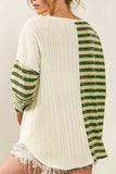Striped Round Neck Long Sleeve Top - Trendsi - Flyclothing LLC