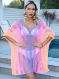 Openwork Contrast V-Neck Cover-Up - Trendsi - Flyclothing LLC