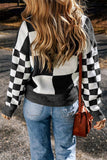 Checkered Round Neck Drop Shoulder Sweater - Trendsi - Flyclothing LLC