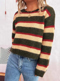Striped Round Neck Long Sleeve Sweater - Trendsi - Flyclothing LLC