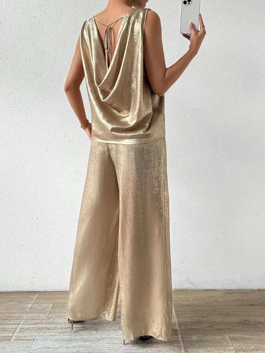 Round Neck Sleeveless Top and Pants Set - Trendsi - Flyclothing LLC
