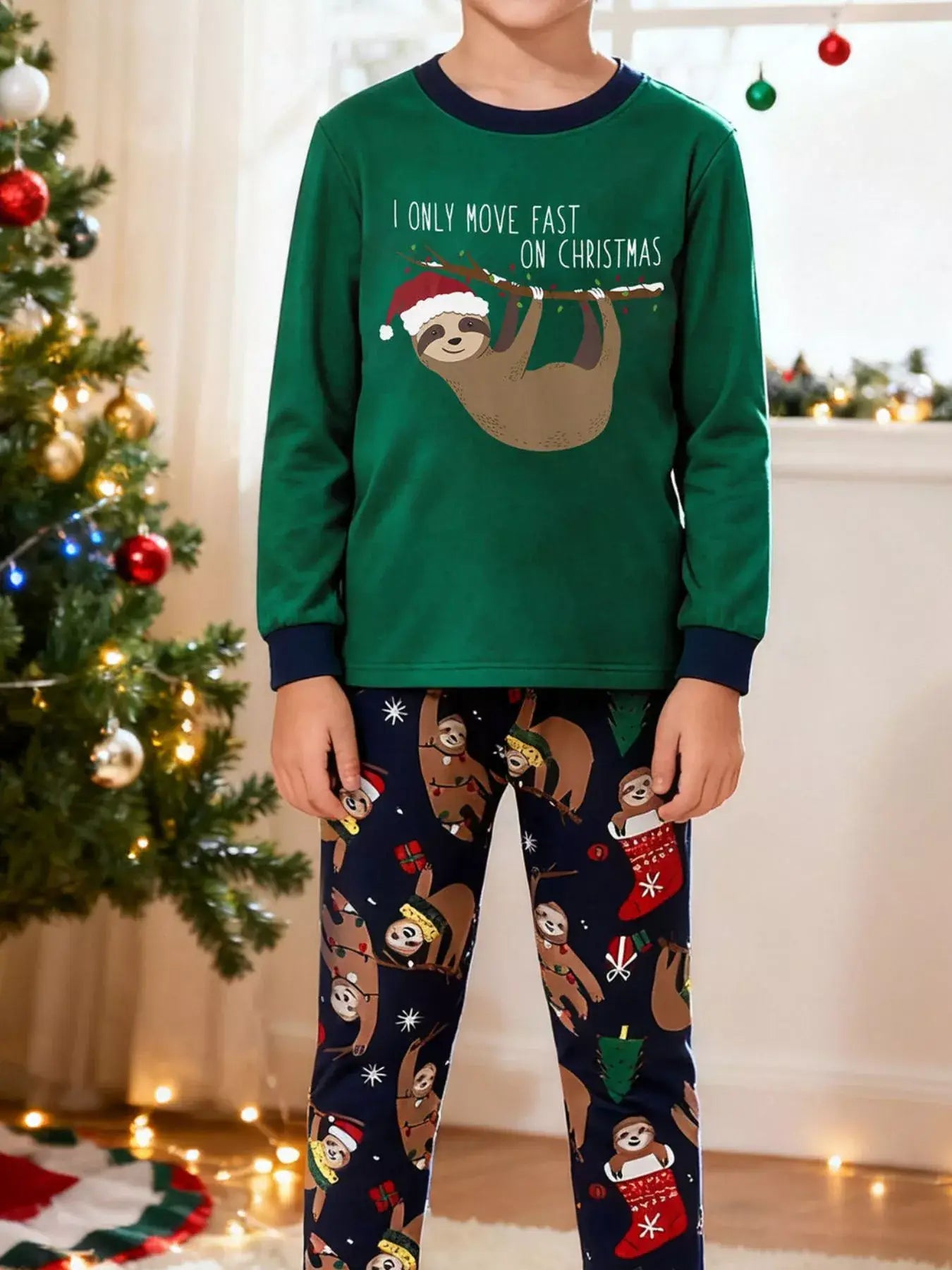 Children's Christmas Sloth Long Sleeve Pajama Set - Trendsi - Flyclothing LLC