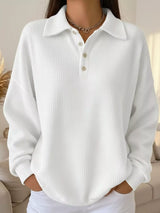 Full Size Waffle Knit Button Detail Sweatshirt Plus Size - Trendsi - Flyclothing LLC
