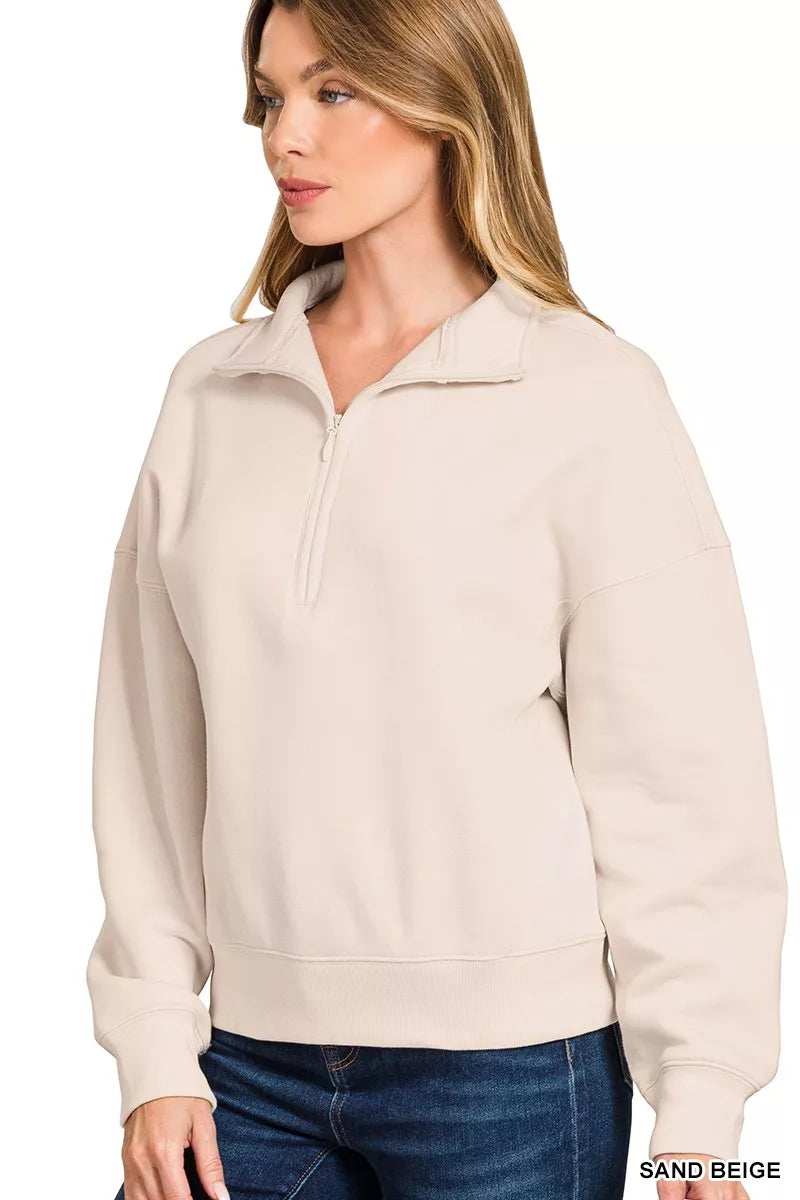 Zenana Fleece High Neck Half Zip Sweatshirt - Trendsi - Flyclothing LLC