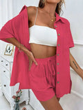 Button Up Half Sleeve Top and Shorts Set - Trendsi - Flyclothing LLC