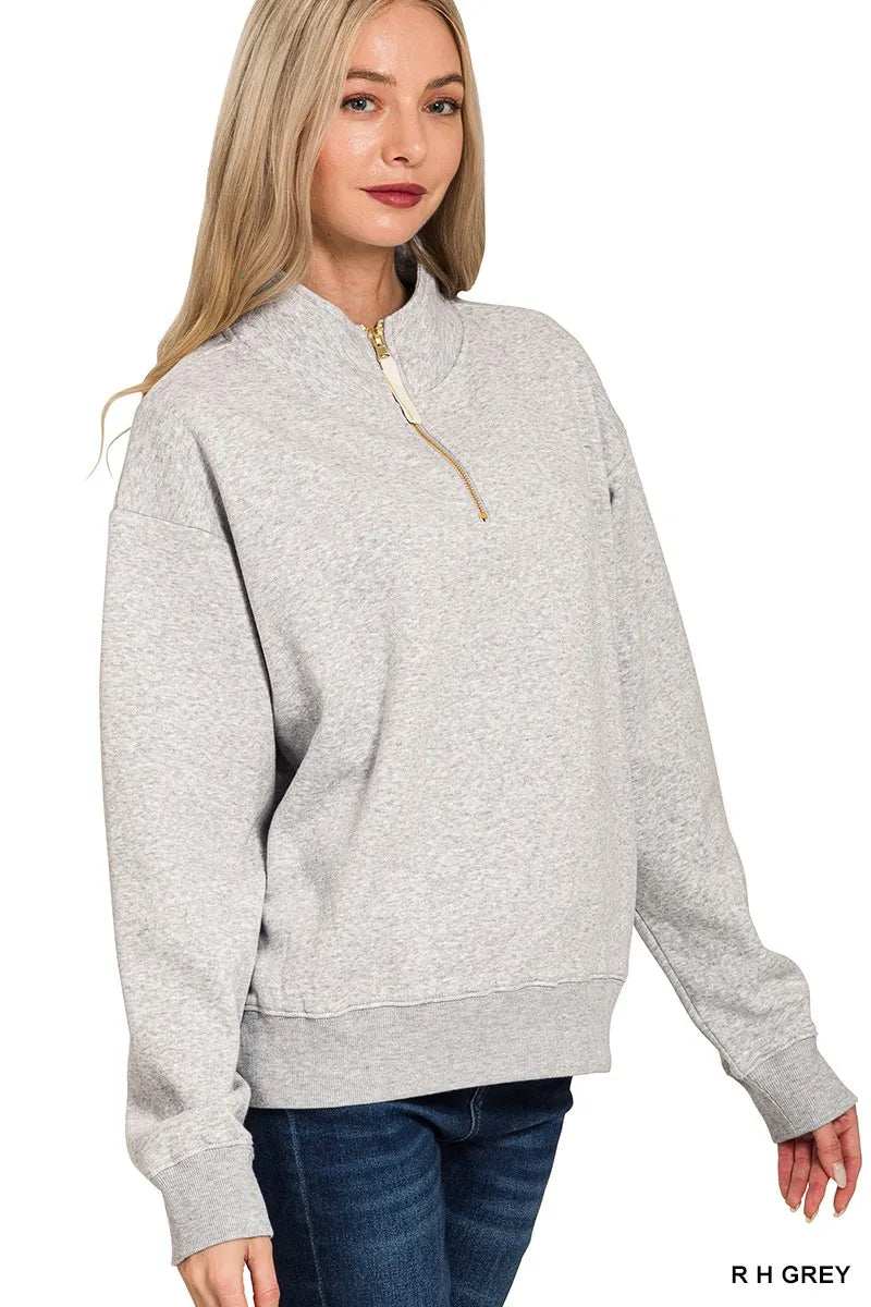 Zenana Fleece Half Zip Sweatshirt - Trendsi - Flyclothing LLC