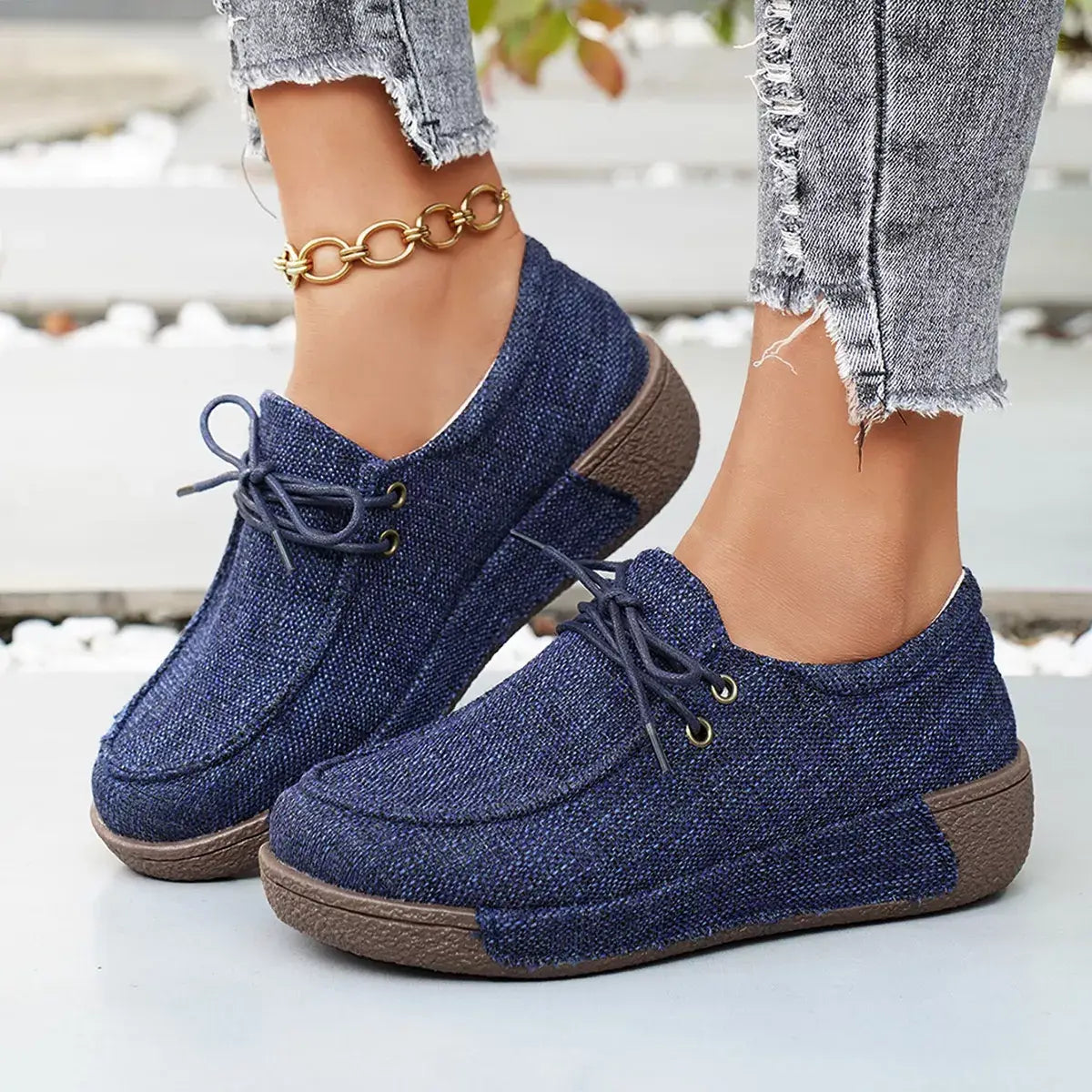 Round Toe Lace-Up Sneakers - Trendsi - Flyclothing LLC
