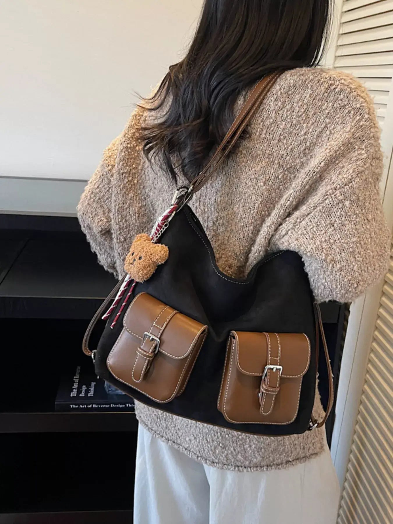 Buckle Pocket Shoulder Handbag - Trendsi - Flyclothing LLC