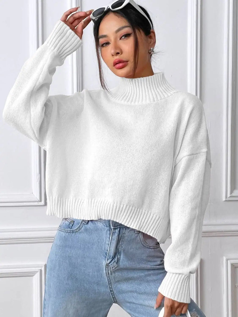 Turtleneck Long Sleeve Sweater - Trendsi