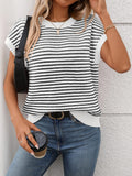 Striped Round Neck Short Sleeve Knit Top - Trendsi