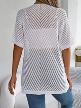 Openwork Open Front Half Sleeve Cardigan - Trendsi - Flyclothing LLC