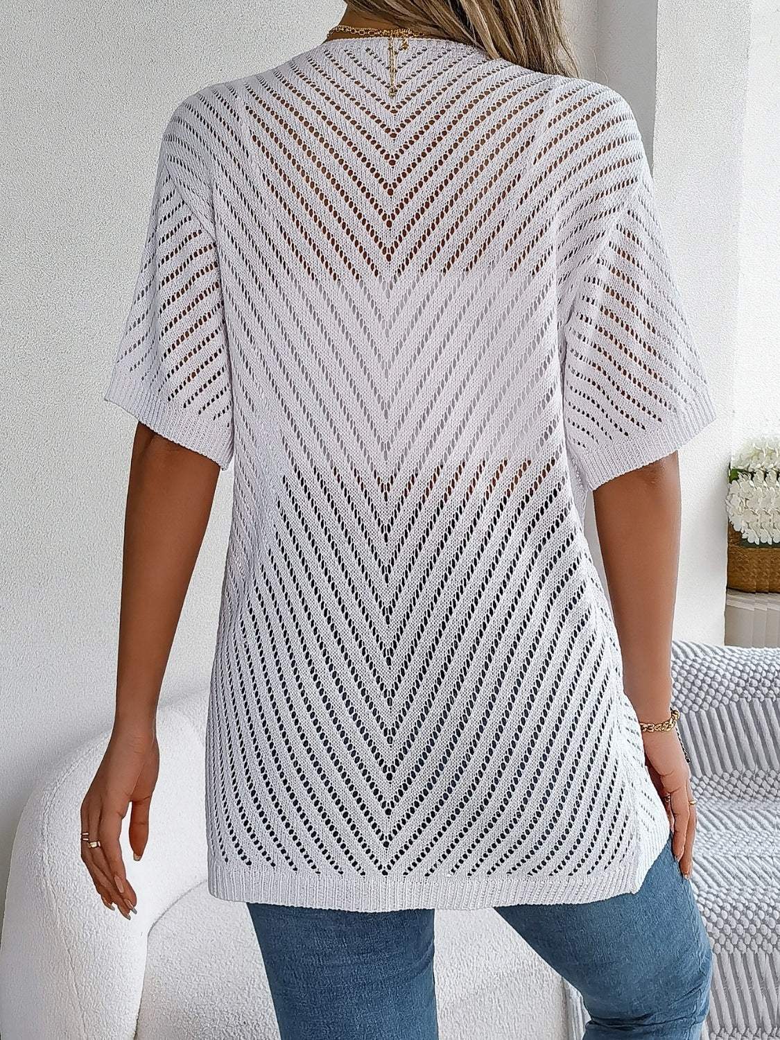 Openwork Open Front Half Sleeve Cardigan - Trendsi - Flyclothing LLC