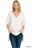 Zenana Double Gauze Short Sleeve High-Low Top - Trendsi - Flyclothing LLC