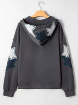 Star Patchwork Contrast Stitching Mineral Wash Kangaroo Pocket Hoodie - Trendsi - Flyclothing LLC
