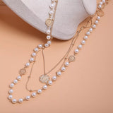 Multi-Layered Pearl and Coin Pendant Necklace - Trendsi - Flyclothing LLC