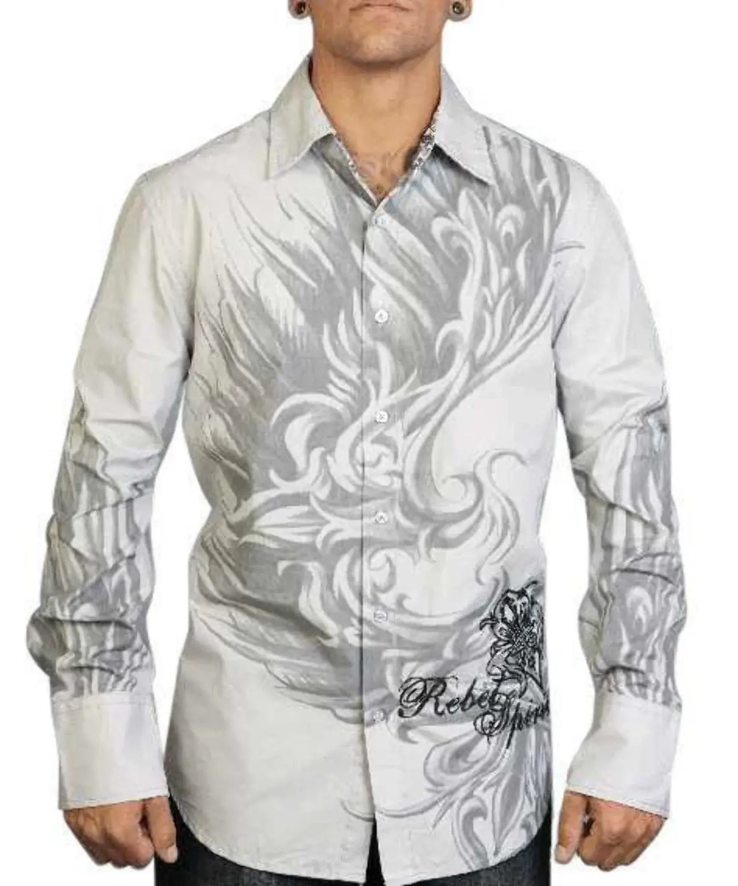 Rebel Spirit Embroidered Filigree Shirt (Gray) - Rebel Spirit Clothing - Flyclothing LLC