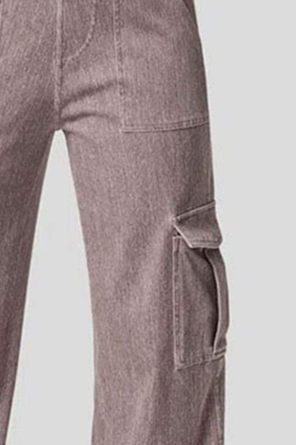 High Waist Straight Leg Cargo Jeans - Trendsi - Flyclothing LLC