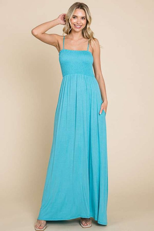 Culture Code Full Size Smocked Cami Maxi Dress with Pockets - Trendsi