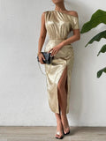 Slit One Shoulder Short Sleeve Midi Dress - Trendsi