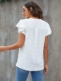 Swiss Dot Notched Flutter Sleeve Blouse - Trendsi - Flyclothing LLC
