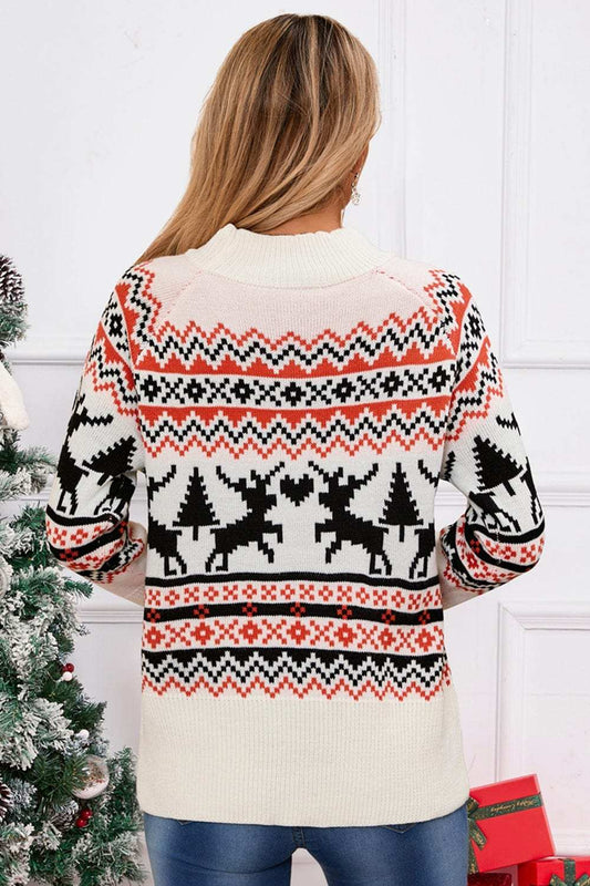 Angel Wings Reindeer Round Neck Long Sleeve Sweater - Trendsi - Flyclothing LLC