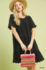 Umgee Linen Tiered Babydoll Dress with Ruffle Sleeves - Trendsi - Flyclothing LLC